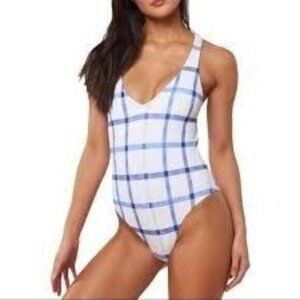 Red Carter Checkered Blue and White One Piece Swimsuit